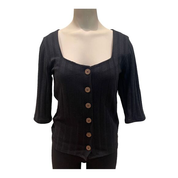 Free People Cardigan Sweater Women's Size M Central Park Black Brown Button Down - Picture 1 of 8